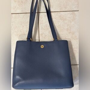 Dagne Dover Ash Blue Allyn Tote in Pebbled Leather with Gold Hardware